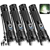 Flashlights Rechargeable LED High Lumens - 4 Pack 90,000LM Super Bright Flashlight, Adjustable Powerful Flash Light with 5 Modes, Waterproof Handheld Flashlight for Home, Camping