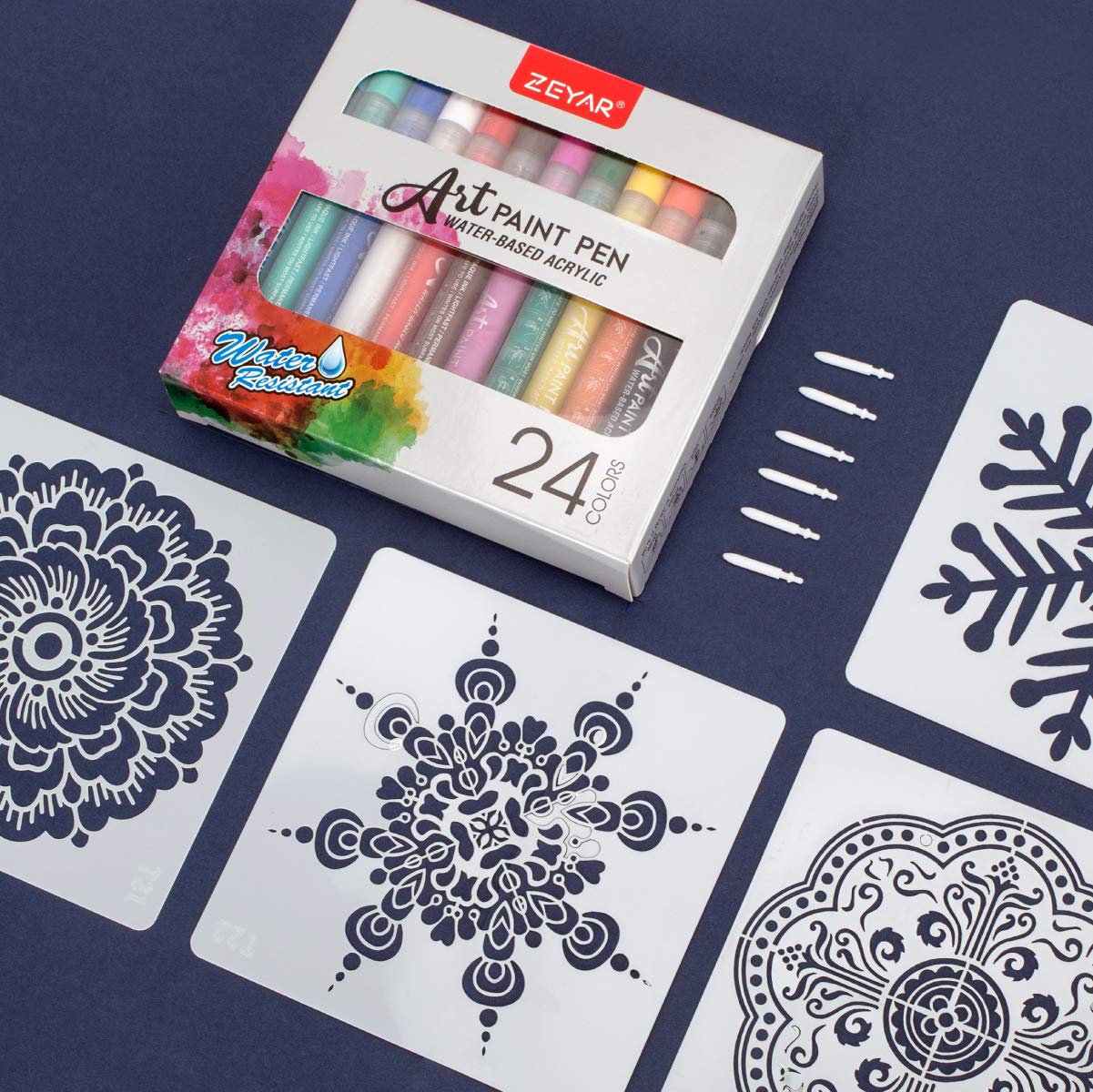 ZEYAR Acrylic Paint Pens, Extra Fine, 24 Colors, Permanent & Waterproof Ink, AP Certified, Works on Rock, Wood, Glass, Metal, Ceramic and Non porous Surfaces (24 Colors)