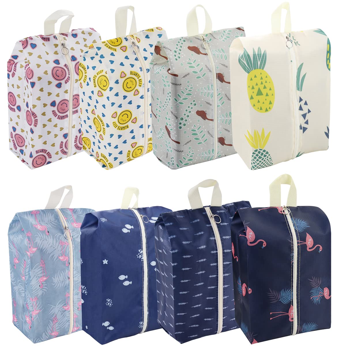 Travel Shoe Bags Waterproof Portable Shoe Storage Pouch with Handle for Men & Women (8 Pack Cute Pattern)
