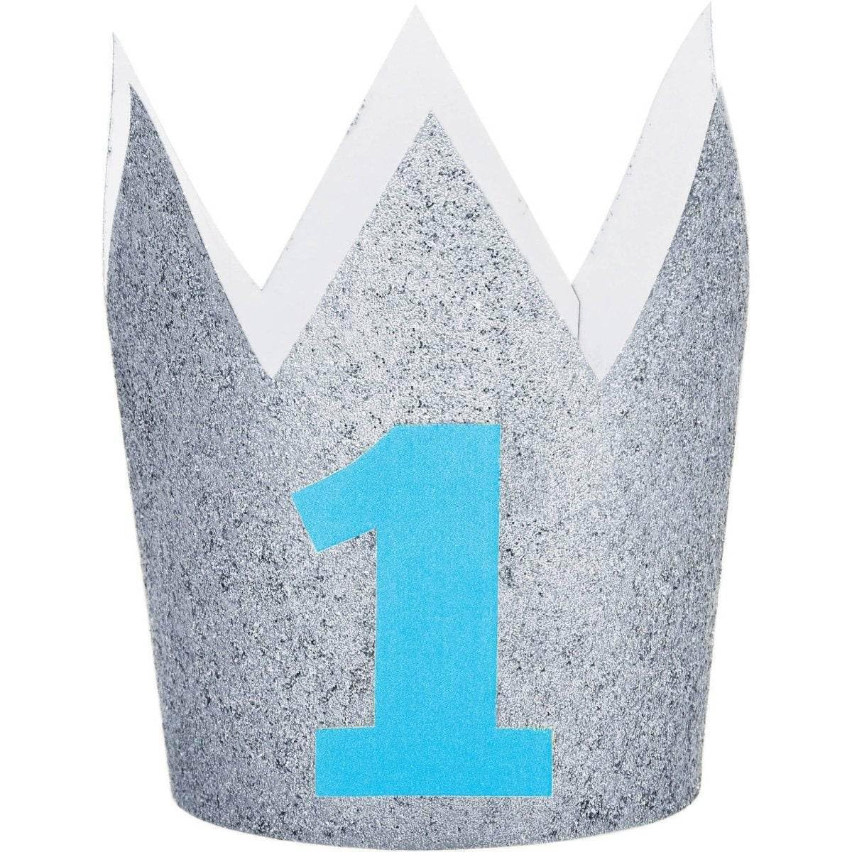 Blue Mini Glitter "1" Baby Crown - 1 Pc