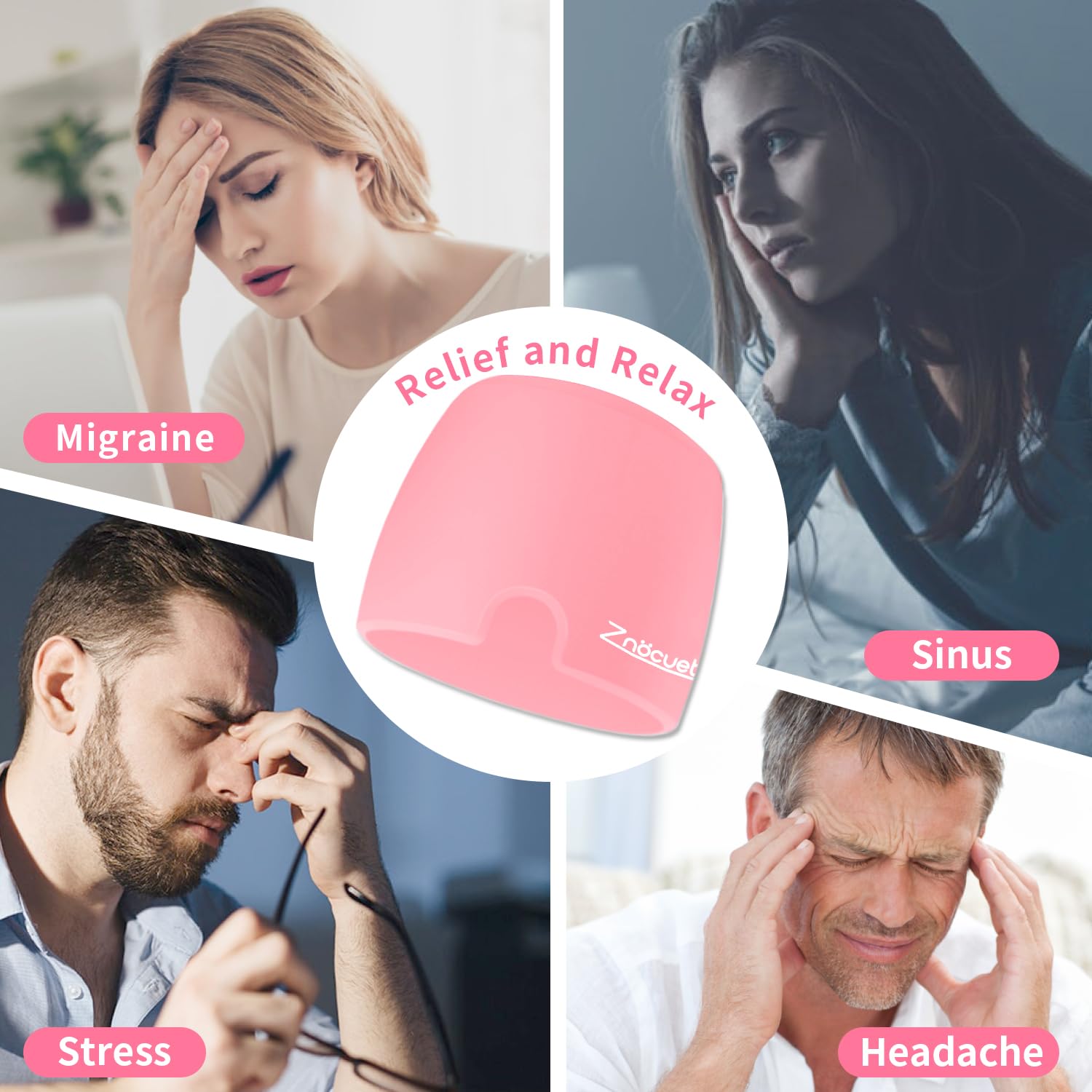 ZNÖCUETÖD Migraine Headache Relief Cap Hat Full Head ice Pack Wrap Cooling Gel Ice Beanie Cold Cap Hot/Cold Compress Therapy for Sinus, Stress, Tension, Head Pain Relief, Women