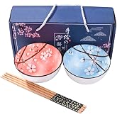 Ceramic Rice Bowl with Chopsticks Set of 2, 4.5'' Blossom Small Bowls | Gift‑Ready Packaged Set, Suiable for Everyday Dining, Gatherings and Housewarming Gifting