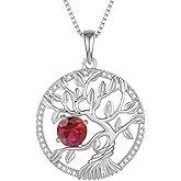 Inpasne Tree of Life Necklace 925 Sterling Silver Family Tree Pendant Birthstone Jewelry Gifts for Women