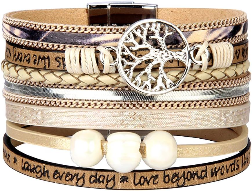 Jenia Tree of Life Leather Cuff Bracelet Gorgeous Wrap Bracelet Bohemian Jewelry for Women, Girls