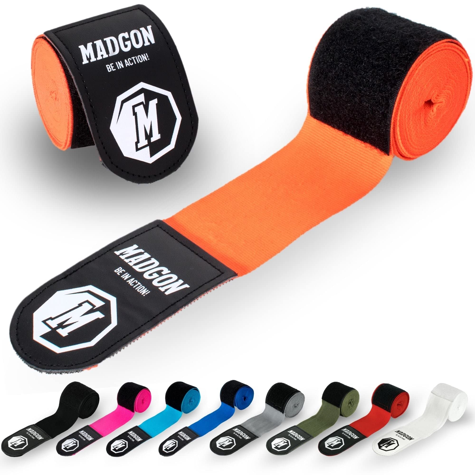 MADGON Boxing Wraps with high-grade Hook and Loop Strap and Thumb Loop - 3m / 3,8m / 4,5m - Durable Hand Wraps for MMA, Boxing, Kickboxing, Sparring - Wrist Wraps - Excellent Sweat Absorption