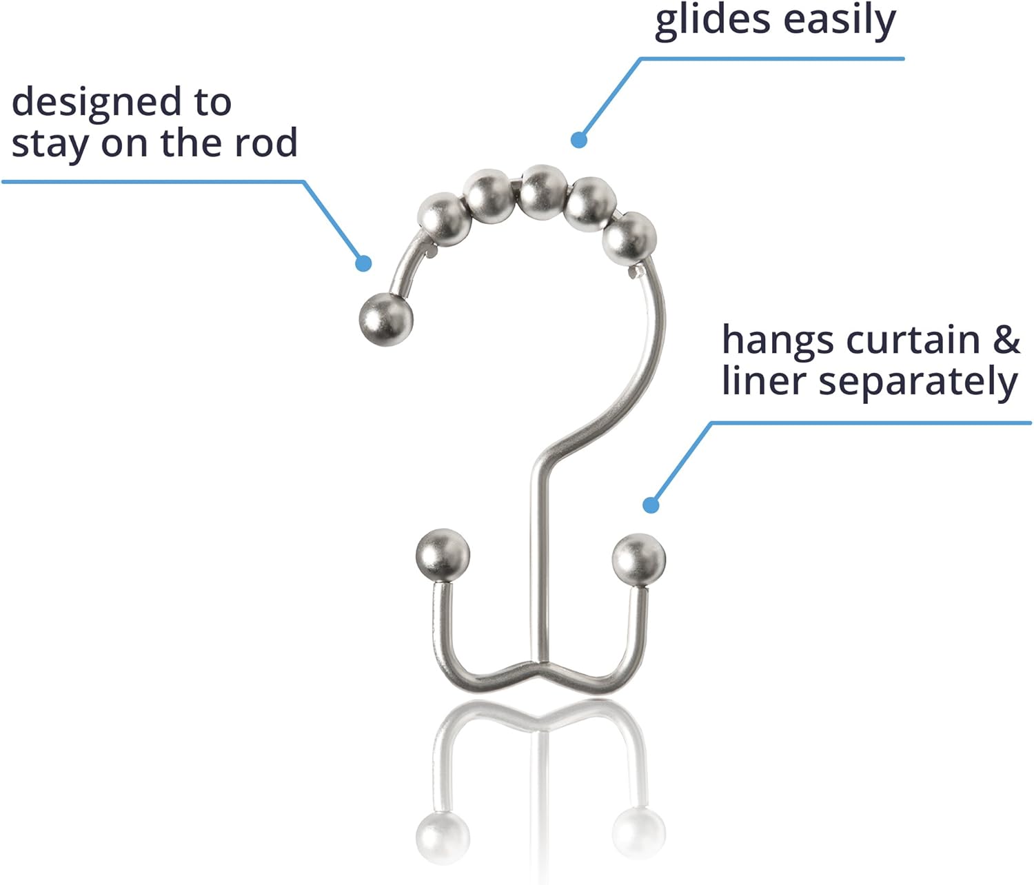 Maytex Curtain Rings, Rust-Resistant Metal Double Roller Glide Hooks for Bathroom Shower, Set of 12, Brushed Nickel: Home & Kitchen