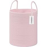 HOBASKET Large Woven Laundry Basket Hamper,100L Cotton Rope Storage Bin for Blankets,Toys and Clothes,Decorative Tall Nursery Hamper for Living Room,Baby Nursery,Bathroom and Bedroom,(Pink, XX Large)