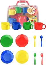 Vinsani 15 Piece Colourful Plastic Tea Party Set for Kids 3+ with Case view 5