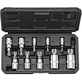 VEVOR XZN Triple Square Spline Bit Socket Set, 10-Piece M4 - M18, Premium Cr-V Steel, 1/4 in, 3/8 in, and 1/2 in Drives, with