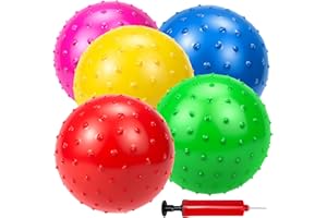 Hymaz Knobby Balls Bulk 9" Soft Bouncy Ball Sensory Toys Spiky Massage Stress Ball, Set of 5 Sensory Balls with Pump, Party Favors Stocking Stuffers Beach Games for Kids Toddlers