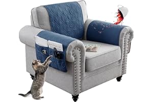 EXTLEZSA Waterproof Sofa Armrest Cover with Pockets Lengthen Headrest Cover Quilted Nonslip Furniture Protector Armchair Slipcover for Pets Sofa Couch (Berlin Blue,1 Seater 3pcs)