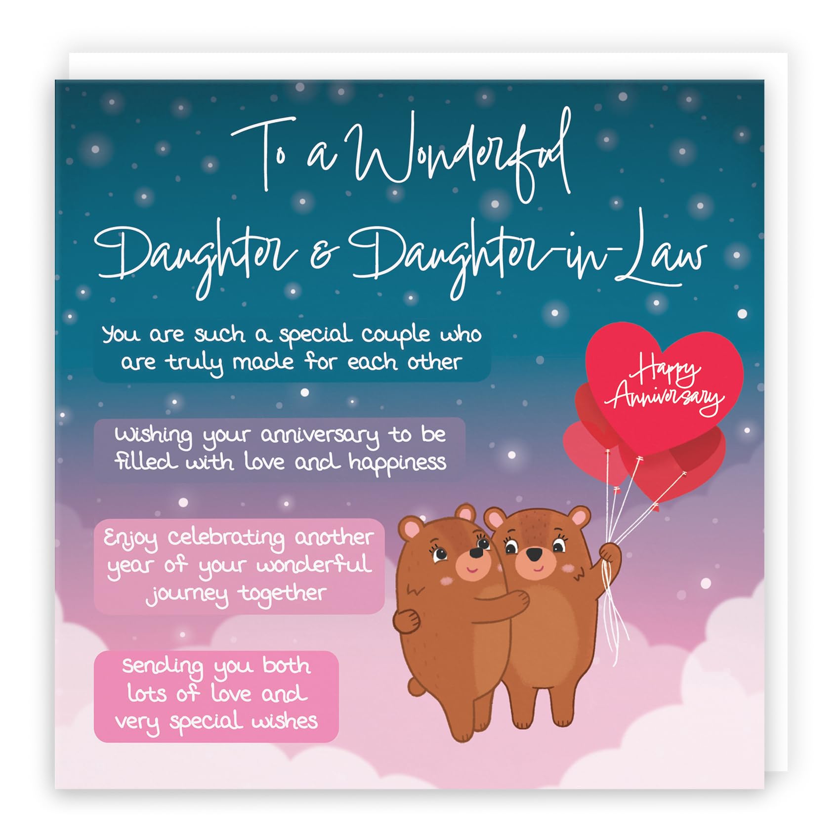 Hunts England - Daughter & Daughter-in-Law Anniversary Card - Starry Night - Cute Bears - Verse Card - Happy Anniversary