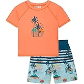 Ocean Pacific Boys' Rashguard and Trunks Swimsuit Set, Tropical, 10-12