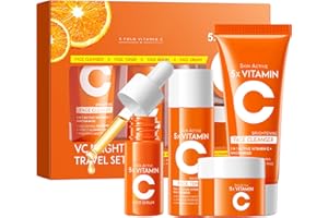 Face Skin Care Set, 4 in 1 Vitamin C Travel Size Skincare Toiletries Product with Cleanser, Toner, Serum, Face Cream, Moistur
