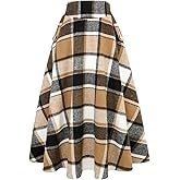 IDEALSANXUN Women’s Fall Winter High Waisted Wool Plaid A-line Long Skirt