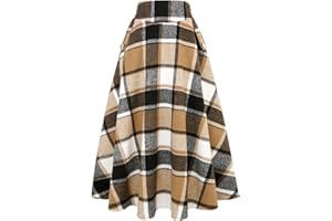 IDEALSANXUN Women’s Fall Winter High Waisted Wool Plaid A-line Long Skirt