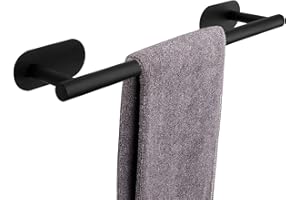 TocTen Self Adhesive Bathroom Towel Bar, Stick Towel Rack for Bathroom, Rustproof Stainless Steel Bath Towel Holder No Damage, Easy to Install Command Towel Rod for Bathroom (Matte Black, 16 Inch)