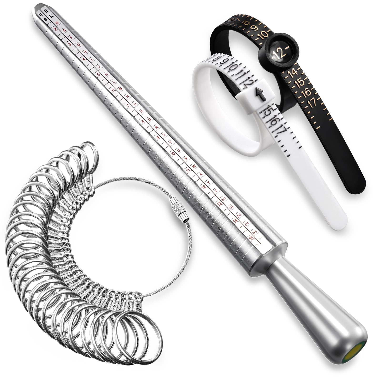 Photo 1 of Meowoo Ring Sizer Measuring Tool Set, Ring Gauges with Finger Sizer Mandrel Ring Sizer Tools for Jewelry Sizing Measuring, 4 pcs, Silvery