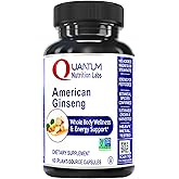 Quantum Nutrition Labs American Ginseng Supplement - North American Herbal Ginseng Root Pills, Calming Energy Herb Extract Supplement - 60 Plant-Based Capsules