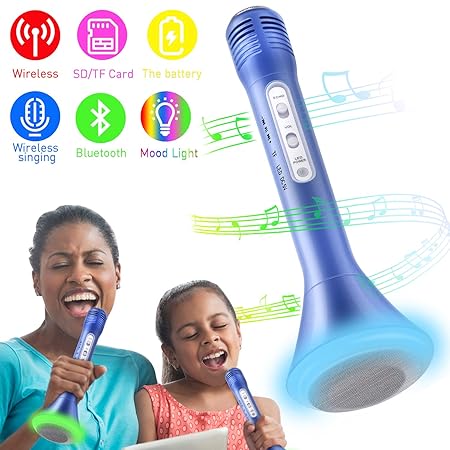 Bluetooth Karaoke Mikrofon, Portable Drahtlose Handmikrofon Lautsprecher Player Kabellos Mikrofon, Stereo Player für Musik sp