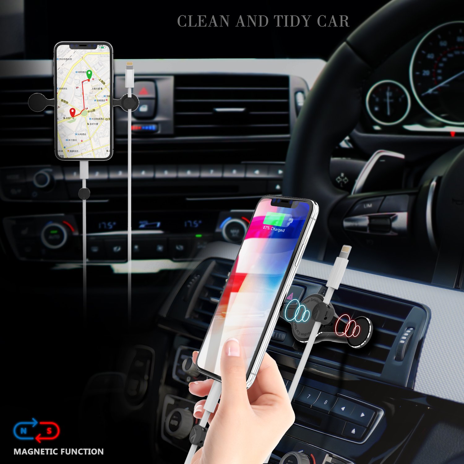 Magnetic Car Mount Holder, MeanLove Universal Air Vent 360°Rotation Magnetic Cell Phone Holder for iPhone X 8 Plus 7 6s 5s 5 SE, Galaxy S8 S7 Edge S6 Edge Note 8 with 2 Metal Plates (Black)