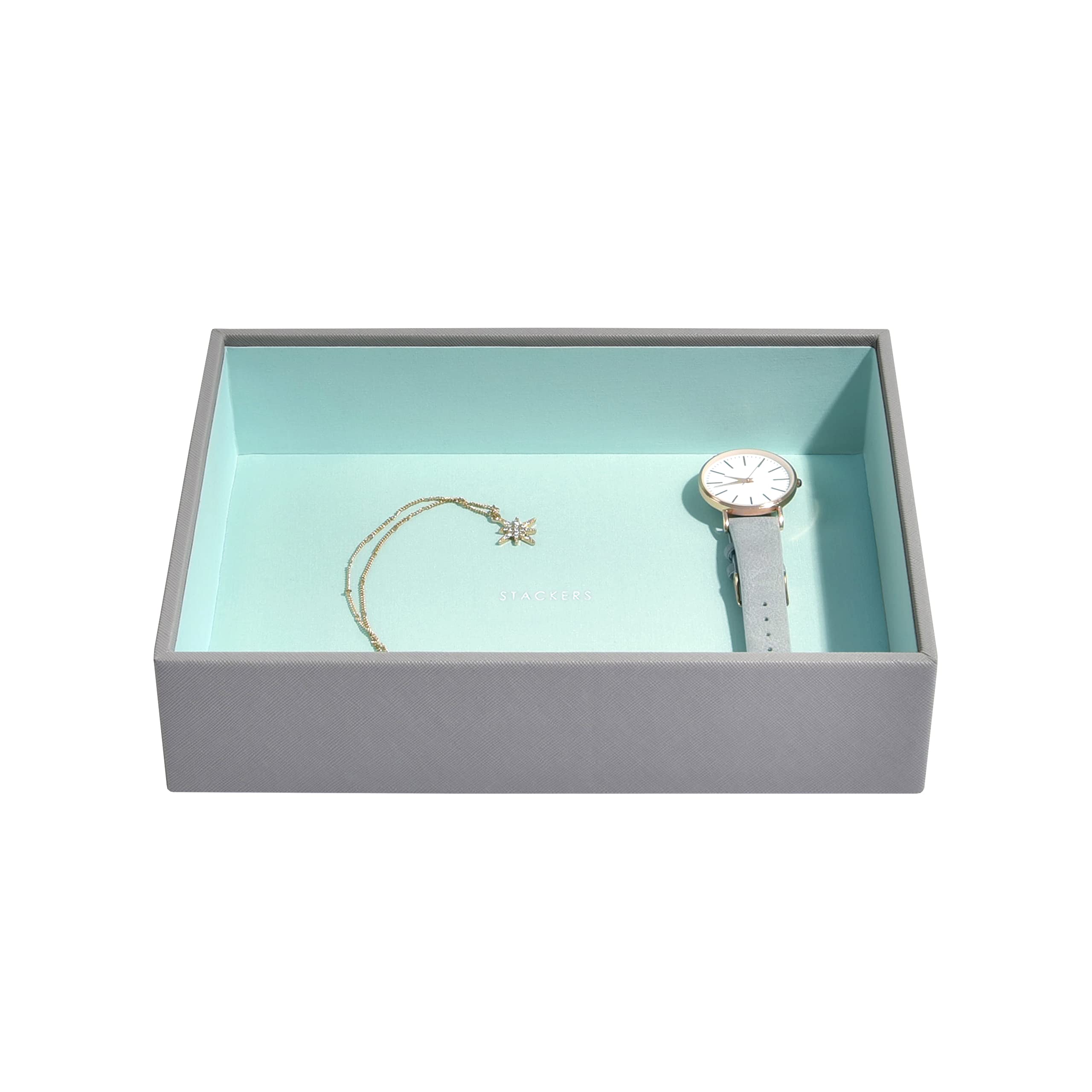 Stackers Dove Grey & Mint Classic Medium Jewellery Box Chunky Jewellery Layer