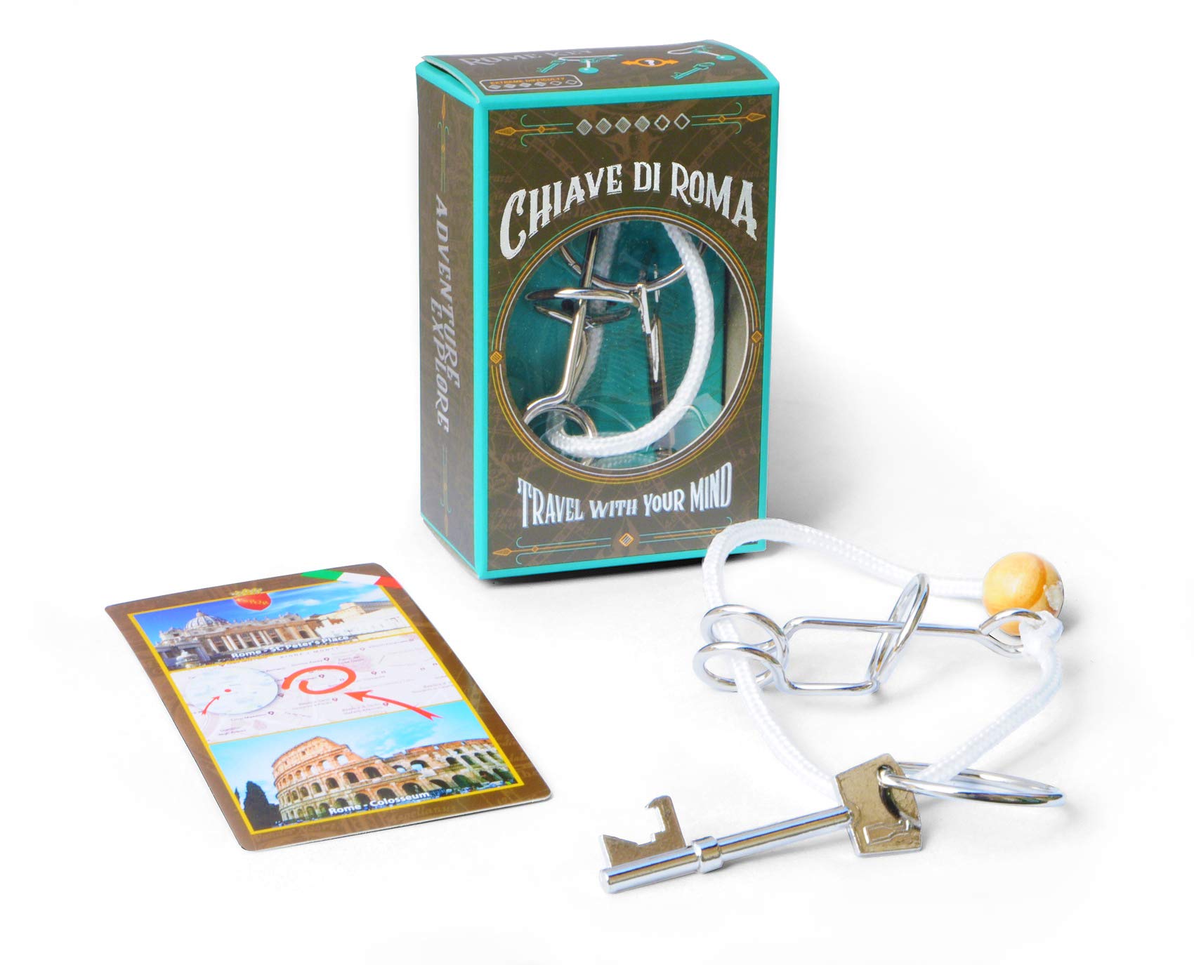 Logica Puzzles Art. Rome Key - Metal Brain Teaser - Difficulty 4/6 Extreme - Cast Puzzle - Travellers Collection