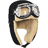 Peicees Aviator Hat with Goggles for Adult- Vintage Pilot Costume Cap Winter Fur Trapper Hat for Men Women Warm