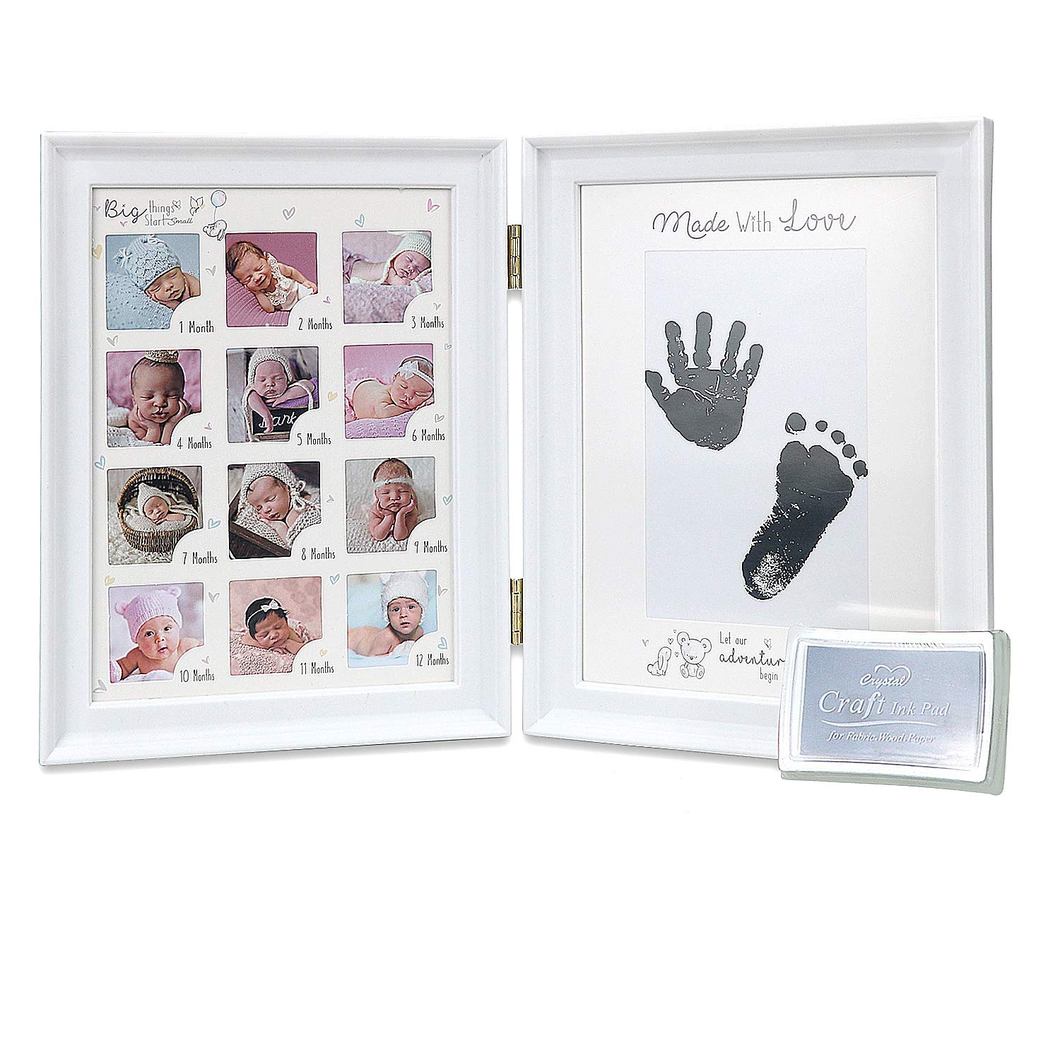 Baby Handprint Kit and Footprint Photo Frame for Newborn,Babyprints Paper & Ink Pad Memorable Keepsakes for Baby Shower Boys and Girls Gift Set,Decorations for Room Wall or Nursery Décor (White)