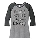 Women Casual I Am Done Adulting Let's Go to Disney Letter Printed 3/4 Splicing Sleeve Baseball T-Shirt Size M (Grey)