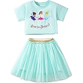 FreeLu Girls Dance Skirt Set Toddler Girls T-Shirt & Tulle Skirt Outfit Birthday Party Dress Spring Summer Clothes