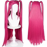 Vibrant Hot Pink Long Straight Wig with Hair Net, 39 Inch Cosplay Wigs for Women, Anime Halloween Costume Wig