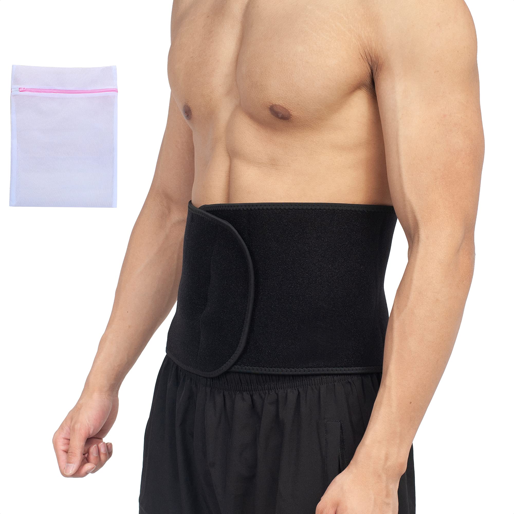 360 RELIEF - Neoprene Abdominal Support Waist Trimmer Belt for Toning, Slimming, Postpartum | Suitable for Fat Burner, Weight Loss, Exercise | Medium, Black with Mesh Laundry Bag |