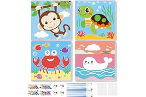 MEIYUDA 4 Pack Animals Paint by Numbers Framed for Kids, Cute Animals Kids Paint by Numbers Kit for Ages 4-8-12, Children Car