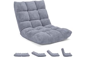 GIANTEX 14-Position Floor Sofa, Folding Gaming Sofa Chair, Comfy Cushions & Study Steel Frame, Angle Adjustable Sleeper Bed, Couch Recliner (Grey)