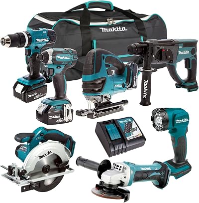 Makita 18V Li-ion 7 Piece Cordless Power Tool Kit 3x 5.0Ah Batteries Charger