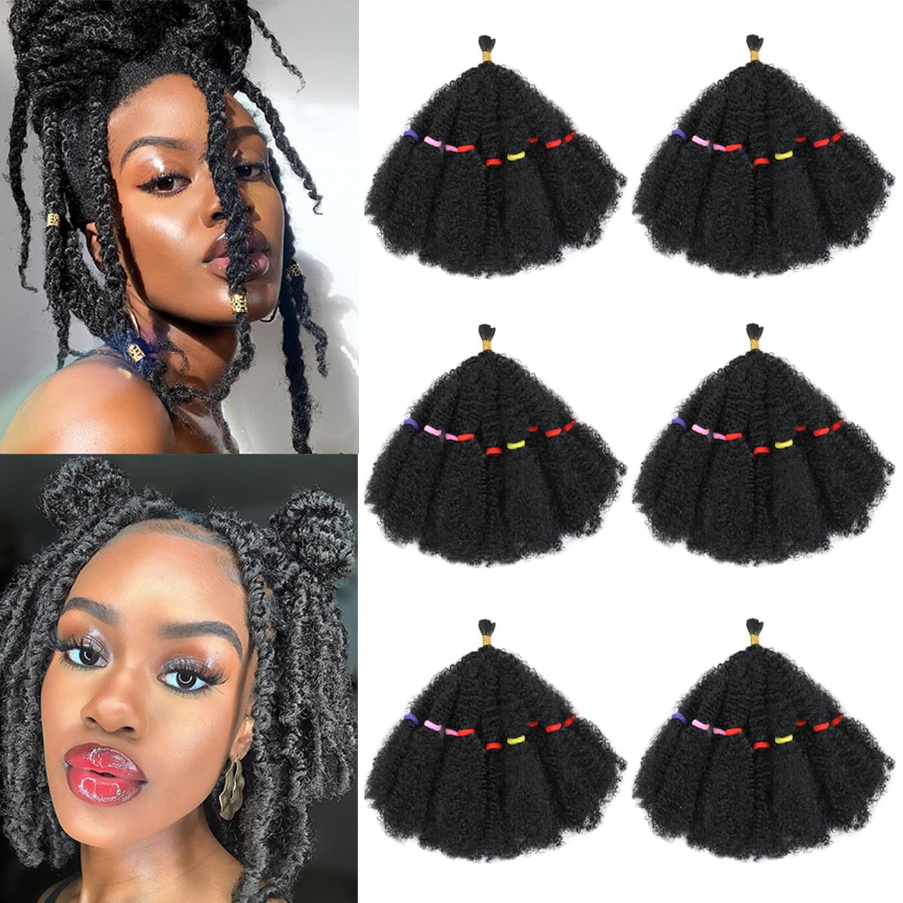 AMLUCKS Afro Kinky Hair 10 Inch 6 Packs Marley Twist Braiding Hair Pre-Separated Bulk Springy Braids for Cuban Twist Hair Faux Locs Crochet Synthetic Hair Extensions for Women(1B#, 10inch-6)