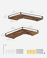 VASAGLE Floating Shelves Set of 2 L-Shaped Corner Shelves Rustic Brown Black view 3