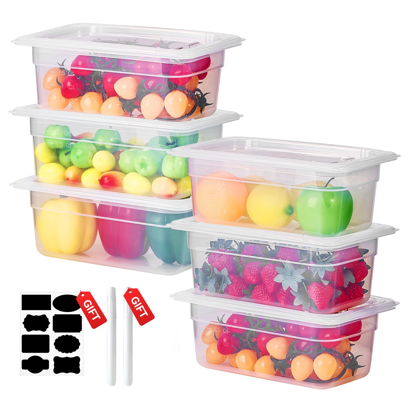 Photo 1 of 1/4 Size&6 Inch Translucent NSF Food Pan: 9 PCS[Total Seal] [Hot&Cold Resistant] Food Storage Containers with Lids, Topping Salad Bar Container (BPA-FREE)