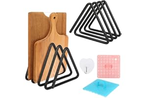 Muomdid Cutting Board Organizer Triangle Rack Black Metal Cutting Board Holder with Cleaning Brush and Hook for Cabinet Count