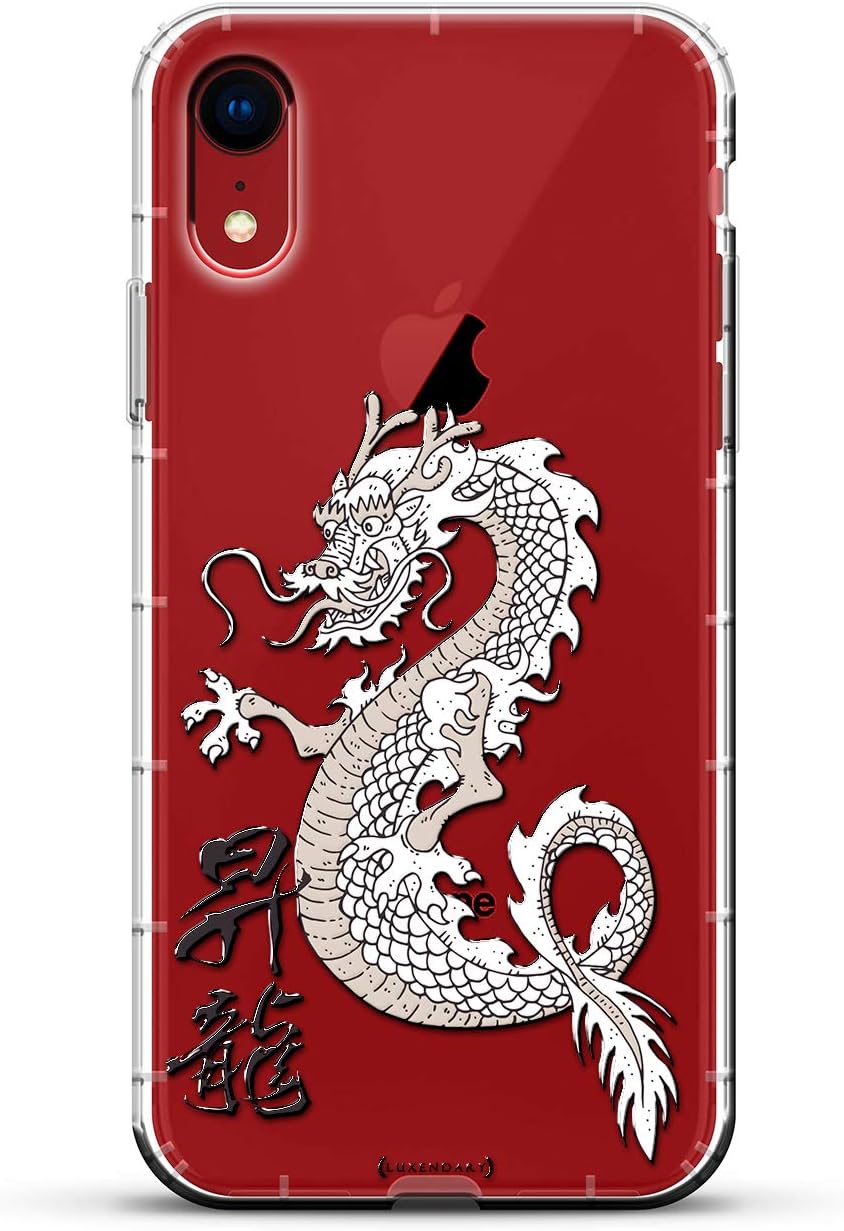 Fantasy: White Chinese Dragon with Chinese Letters | Luxendary Air Series Clear case with 3D-Printed Design & Air Cushions for iPhone XR