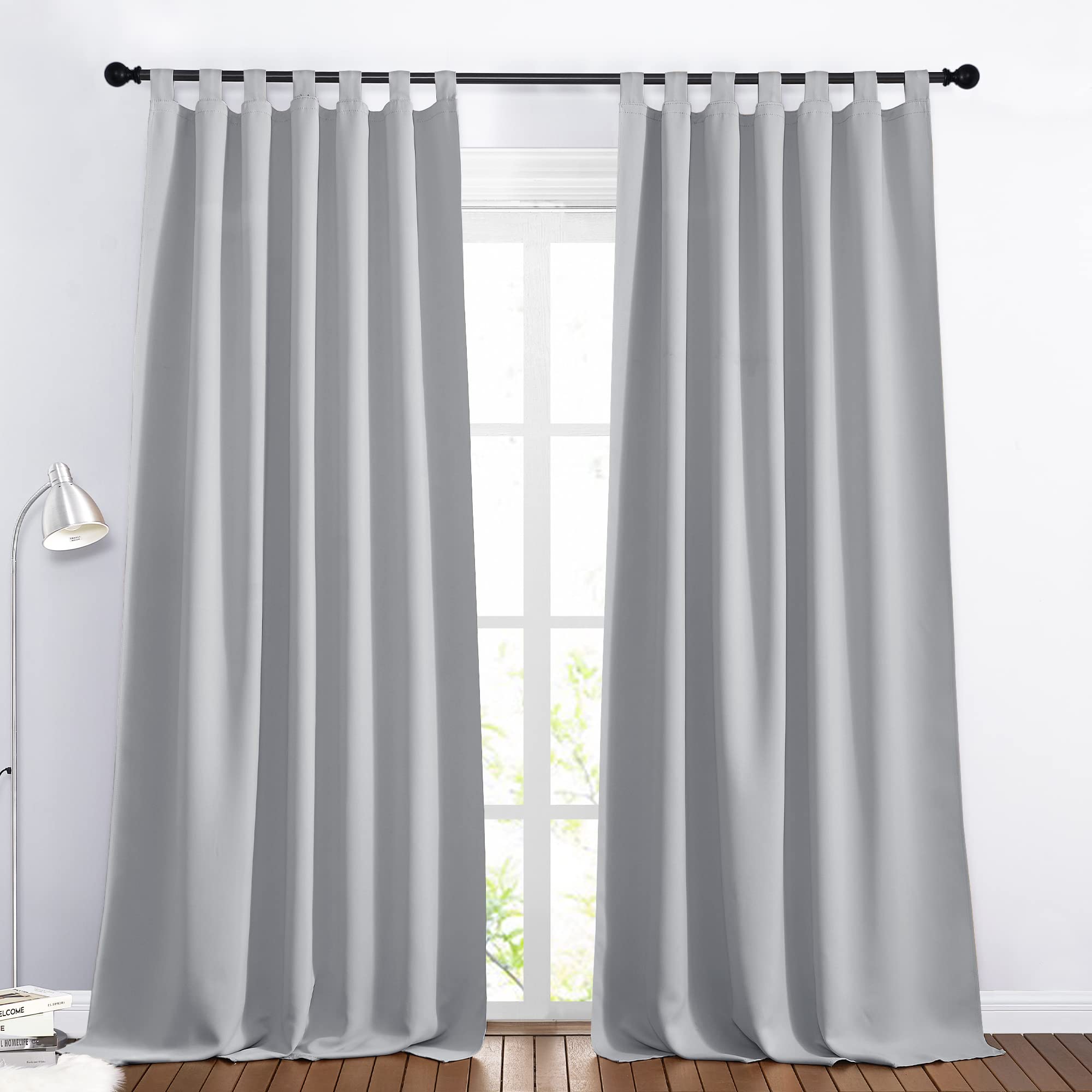 PONY DANCE Grey Blackout Curtains – Thermal Insulated Bedroom Curtain Panel with Tabs Block Light Ready to Hang, Silver Grey, Width 140 x Height 245 cm, Pack of 2