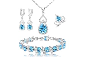 LMXXVJ Women Jewelry Set Platinum Plated Necklace Open Ring Earrings Bracelet Set,Birthday/Anniversary Mother’s Day Jewelry Gifts for Mom/Wife/Sister/Best Friend