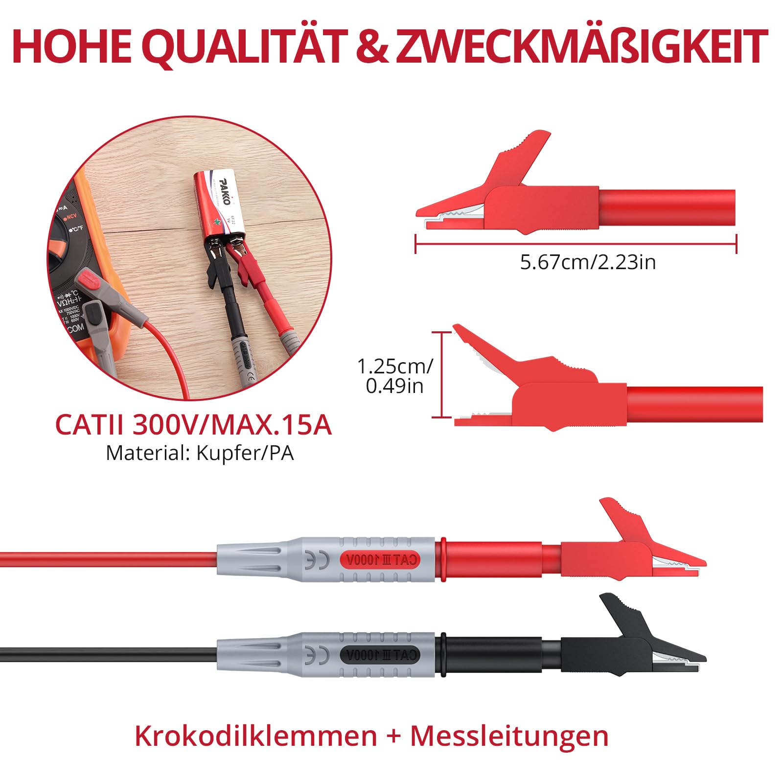 BINTA Testkabel-Set, 11 Stück, Zubehör, Testkabel für Elektrisches Multimeter, professionell, austauschbar, Set mit elektrischen Testleitungen für Spannungsprüfer 4
