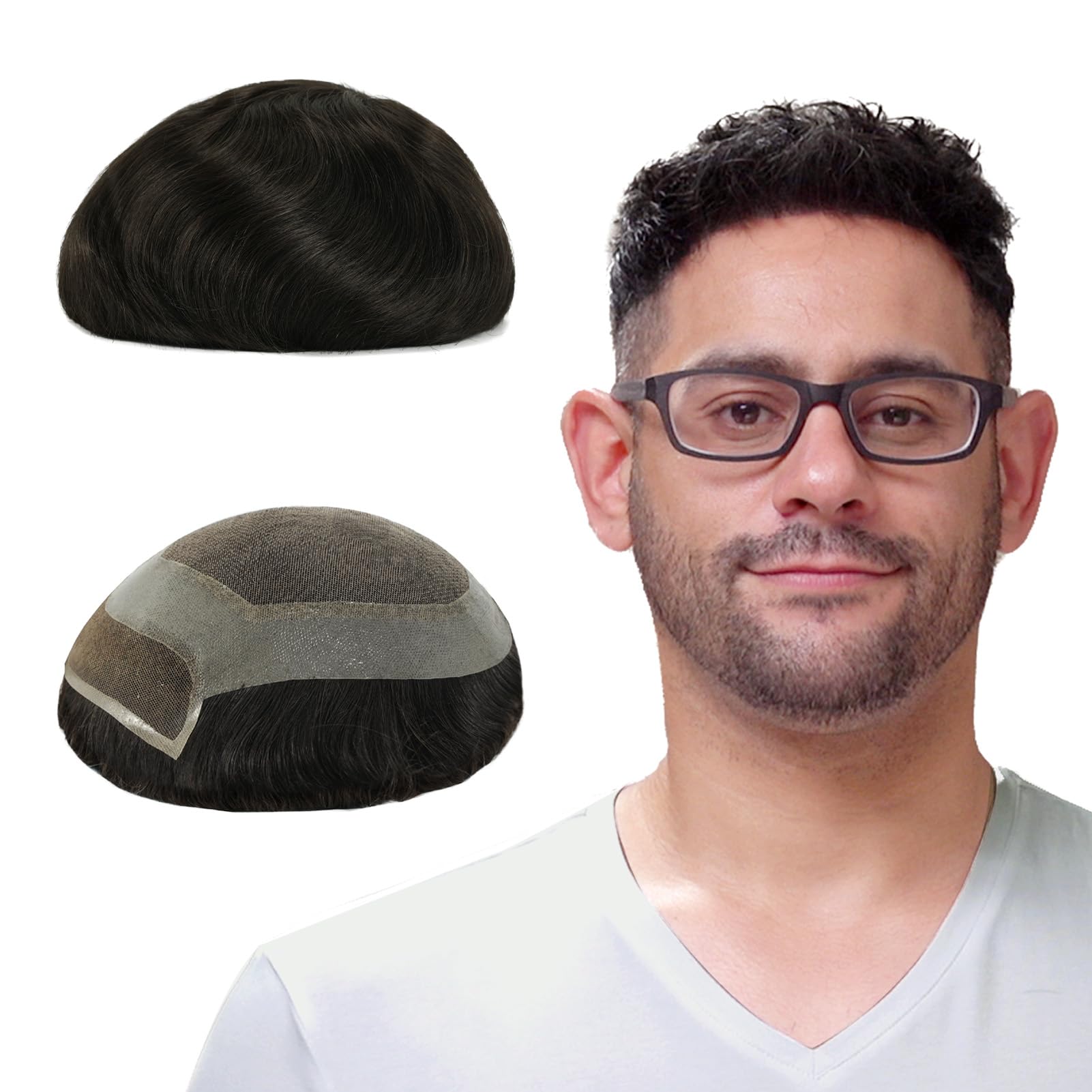 Lordhair Human Hair Toupee for Men, Natural Hairline French Lace Front with Skin Perimeter Men's Hair System