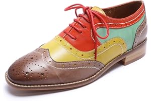 Mona flying Women's Leather Perforated Lace-up Oxfords Brogue Wingtip Derby Shoes for ladis Women