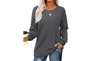 OFEEFAN Crewneck Sweatshirts for Women Cable Knit Sleeve Lightweight Fall and Winter Tops 2024