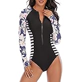 Century Star Long Sleeve Swimsuits for Women Rash Guard 2024 Surfing Modest One Piece Full Coverage High Neck Bathing Suit