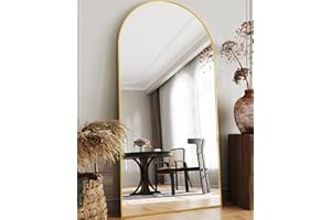 LadyNow Full Length Mirror, 76"x34" Arched Floor Mirror Freestanding, Floor Standing Mirror Full Body Mirror with Stand for Bedroom, Hanging Mounted Mirror for Living Room Cloakroom, Gold