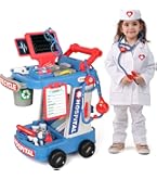 JOVOW Juego de Doctor de Juguete, Juego de 28 Piezas de Doctor para Niños con Carrito Móvil de Luz y Sonido, Juego de Regalo de Juguetes de rol con Maletin Medicos Disfraz JOVOW Juego de Doctor de Juguete, Juego de 28 Piezas de Doctor para Niños con Carrito Móvil de Luz y Sonido, Juego de Regalo de Juguetes de rol con Maletin Medicos Disfraz